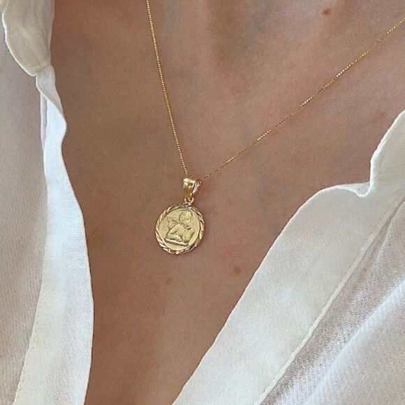 14k solid gold baby angel pendant | Real Gold Religious Jewelry | gift | Angel | - Picture 5 of 8